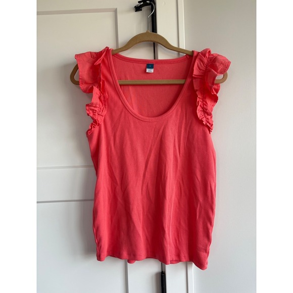 Old Navy Womens Tank Top Large Pink Ribbed Knit Ruffle Sleeves Sleeveless Casual - Picture 4 of 5